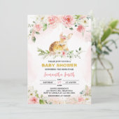 Roze Bloemen Herten Baby shower Kaart (Staand voorkant)