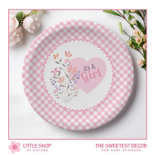 Roze bloemen Het is een meisje Baby Shower Papieren Bordje