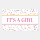 Roze Bloemen Het is een Meisje Baby shower Rechthoekige Sticker (Voorkant)
