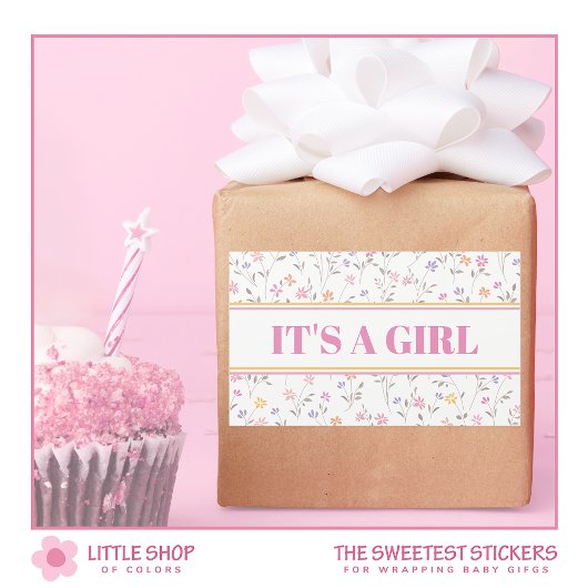 Roze Bloemen Het is een Meisje Baby shower Rechthoekige Sticker