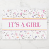 Roze Bloemen Het is een Meisje Baby shower Sparkling Wijnetiket (Enkel label)