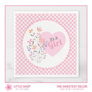 Roze bloemen - Het is een meisje: babyshower Servet