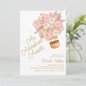 Roze Bloemen Hete Luchtballon Baby shower Kaart (Staand voorkant)