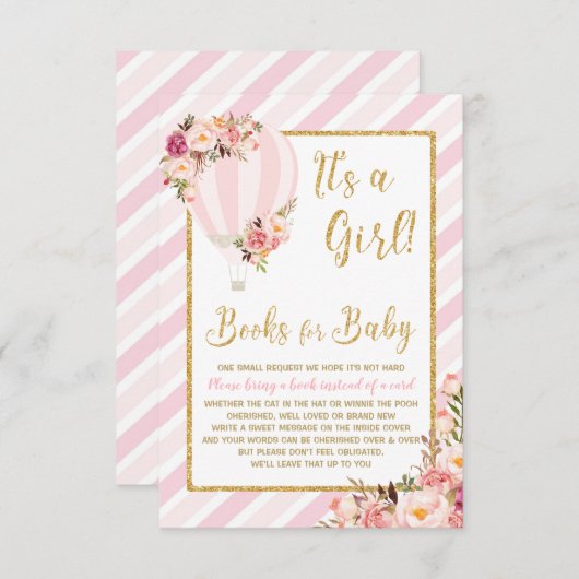 Roze Bloemen Hete Luchtballon Breng een Boek Kaart (Voorkant / Achterkant)