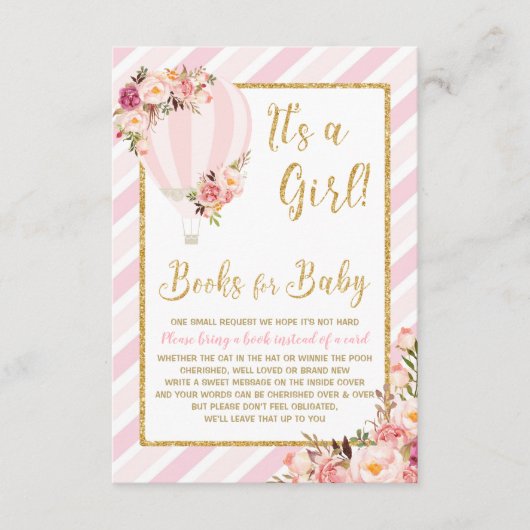 Roze Bloemen Hete Luchtballon Breng een Boek Kaart (Voorkant)