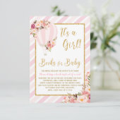 Roze Bloemen Hete Luchtballon Breng een Boek Kaart (Staand voorkant)