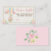 Roze Bloemen Hete Luchtballon Luier Raffle Ticket Informatiekaartje (Voorkant / Achterkant)