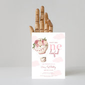 Roze Bloemen Hete Luchtballon Onederful 1e Verjaar Kaart