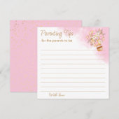 Roze Bloemen Hete Luchtballon Ouders Tips Notitiekaartje (Voorkant / Achterkant)