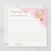 Roze Bloemen Hete Luchtballon Ouders Tips Notitiekaartje (Voorkant)