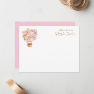 Roze Bloemen Hete Luchtballon Persoonlijk briefpap Notitiekaartje