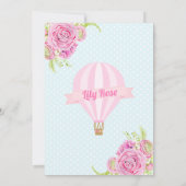 Roze Bloemen Hete Luchtballon Verjaardag Uitnodigi Kaart (Achterkant)