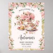  Roze Bloemen High Tea Baby Vrijgezellenfeest Poster (Voorkant)