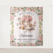  Roze Bloemen High Tea Baby Vrijgezellenfeest Wandkleed (Voorkant)