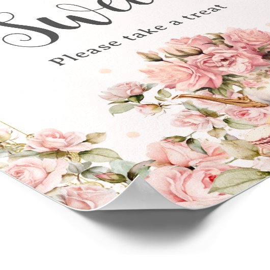  Roze Bloemen High Tea Bruids Liefde is Zoet Poster (Hoek)