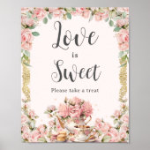  Roze Bloemen High Tea Bruids Liefde is Zoet Poster (Voorkant)