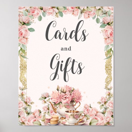  Roze Bloemen High Tea Kaarten en geschenken Poster (Voorkant)
