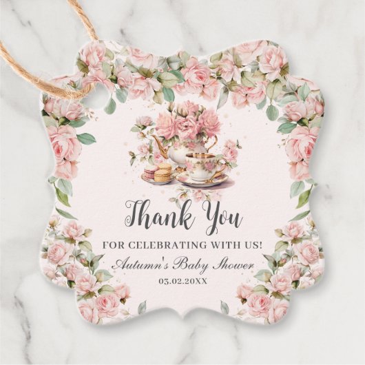  Roze Bloemen High Tea Party Baby shower Bedankjes Labels (Voorkant)