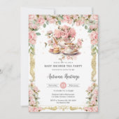 Roze Bloemen High Tea Party Baby shower Kaart (Voorkant)