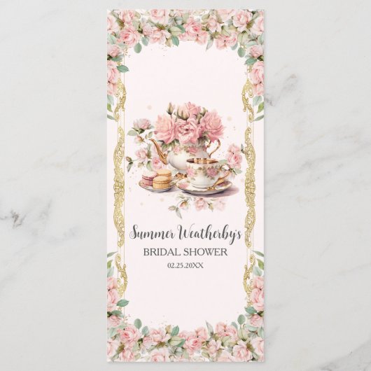 Roze Bloemen High Tea Party Bruids Verjaardag Baby Menu (Achterkant)