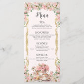 Roze Bloemen High Tea Party Bruids Verjaardag Baby Menu (Voorkant)