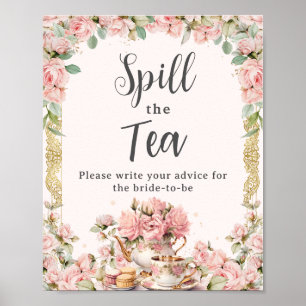  Roze Bloemen High Tea Party Mors de Thee Poster