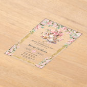 Roze Bloemen High Tea Party Vrijgezellenfeest Acryl Uitnodigingen (Laagn)