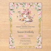 Roze Bloemen High Tea Party Vrijgezellenfeest Acryl Uitnodigingen (Voorkant)