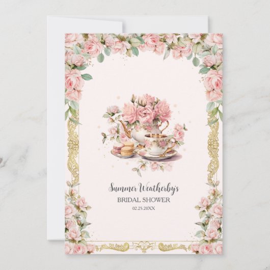  Roze Bloemen High Tea Party Vrijgezellenfeest Bedankkaart (Achterkant)