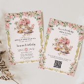  Roze Bloemen High Tea Party Vrijgezellenfeest Kaart