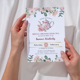  Roze Bloemen High Tea Party Vrijgezellenfeest Kaart