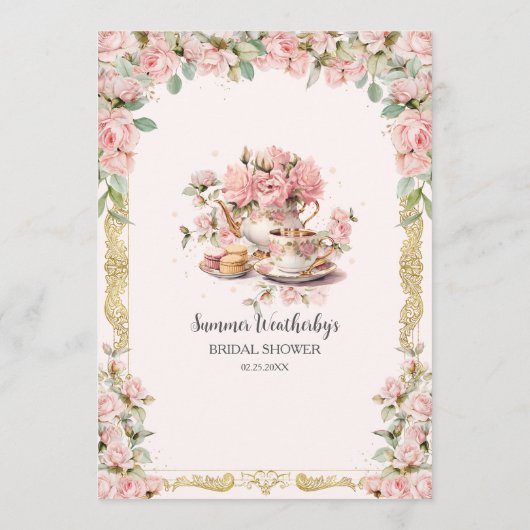  Roze Bloemen High Tea Party Vrijgezellenfeest Menu (Achterkant)