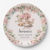  Roze Bloemen High Tea Party Vrijgezellenfeest Papieren Bordje (Voorkant)