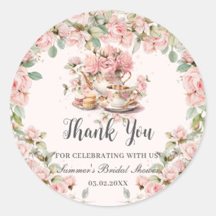  Roze Bloemen High Tea Party Vrijgezellenfeest Ronde Sticker