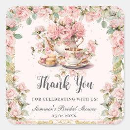  Roze Bloemen High Tea Party Vrijgezellenfeest Vierkante Sticker