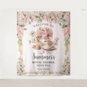  Roze Bloemen High Tea Party Vrijgezellenfeest Wandkleed (Voorkant)