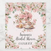  Roze Bloemen High Tea Party Vrijgezellenfeest Wijn Etiket (Enkel label)