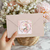 Roze Bloemen High Tea Retour Adres Envelop Verzege Vierkante Sticker