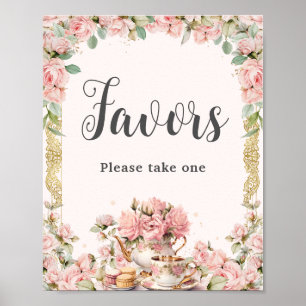 Roze Bloemen High Tea Vrijgezellenfeest Favors Poster