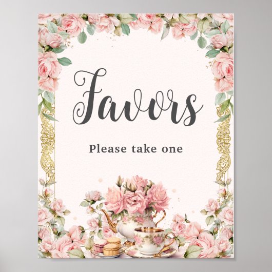  Roze Bloemen High Tea Vrijgezellenfeest Favors Poster (Voorkant)