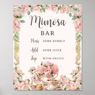 Roze Bloemen High Tea Vrijgezellenfeest Mimosa Poster