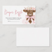 Roze Bloemen Highland Koe Baby shower Luier Raffle Informatiekaartje (Voorkant / Achterkant)