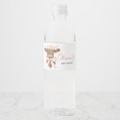 Roze Bloemen Highland Koe Baby shower Waterfles Etiket (Voorkant)