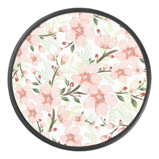 Roze bloemen hockey puck (Voorkant)