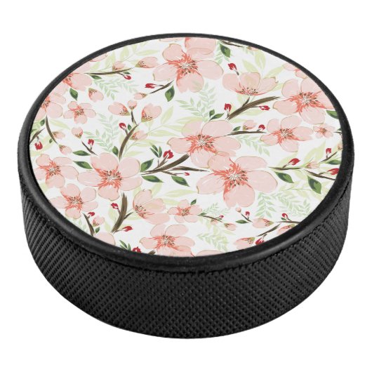 Roze bloemen hockey puck (3/4)