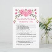 Roze bloemen Hoe goed ken je het baby shower spel? (Staand voorkant)