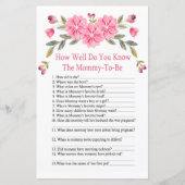 Roze bloemen Hoe goed ken je het baby shower spel? (Voorkant)