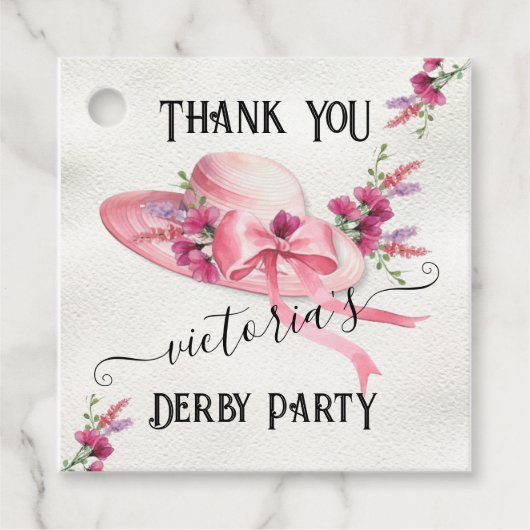Roze bloemen Hoed Derby Bruidsdouche Bedankjes Labels (Voorkant)