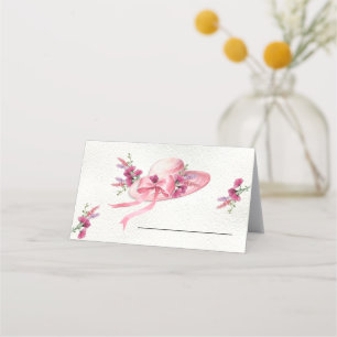Roze bloemen Hoed Derby Bruidsdouche Plaatskaartje