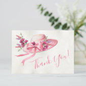 Roze bloemen Hoed Derby Bruiloft Dank je wel kaart (Staand voorkant)